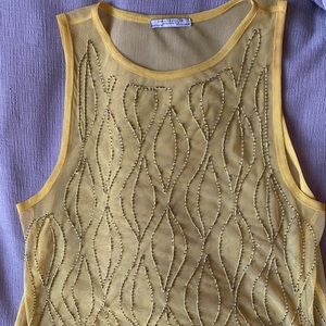 Zara see through yellow beaded top